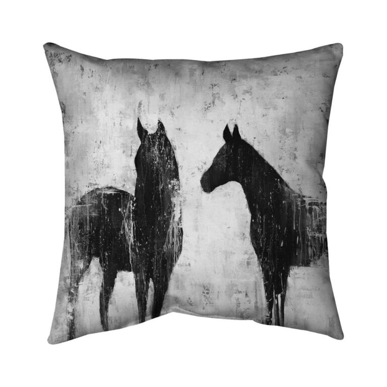 Begin Home Decor 5541-1616-AN2 16 x 16 in. Black & White Horses Pillow