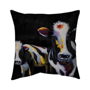 Begin Home Decor 5541-1616-AN120 16 x 16 in. White Contemporary Pillow - Two Funny Cows