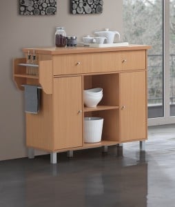 Hodedah HIK69 Kitchen Island Spice Rack & Towel Rack, Beech