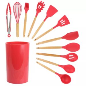 Megachef MGSP-570 Silicone & Wood Cooking Utensils, Red - Set of 12