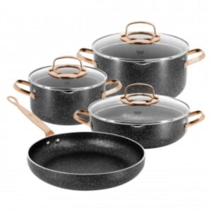 Korkmaz A1372 Galaksi Non Stick Aluminum Cookware Set, Black & Rose Gold - 7 Piece