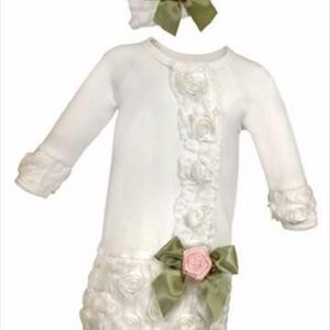 Stephan Baby 128636 Baby Gown And Cap Set Special Occasion Cream With Pink Rose